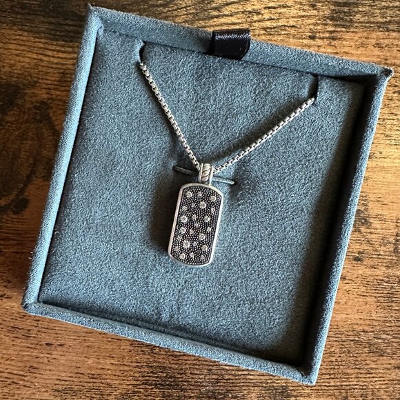 David Yurman Midnight Melange Dog Tag w/ Diamonds Necklace - 18" - RARE - Picture 4 of 16